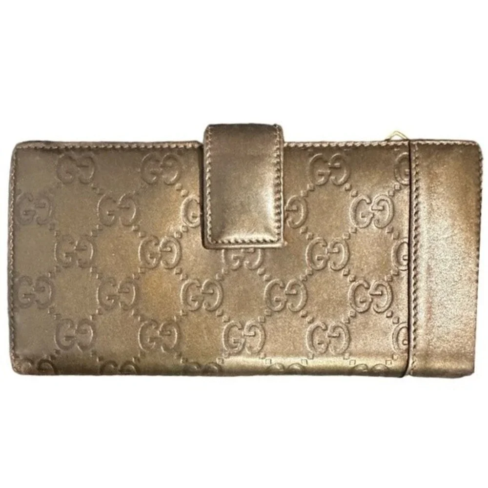 Gucci Wallet Purse Long Wallet Guccissima Brown Gold